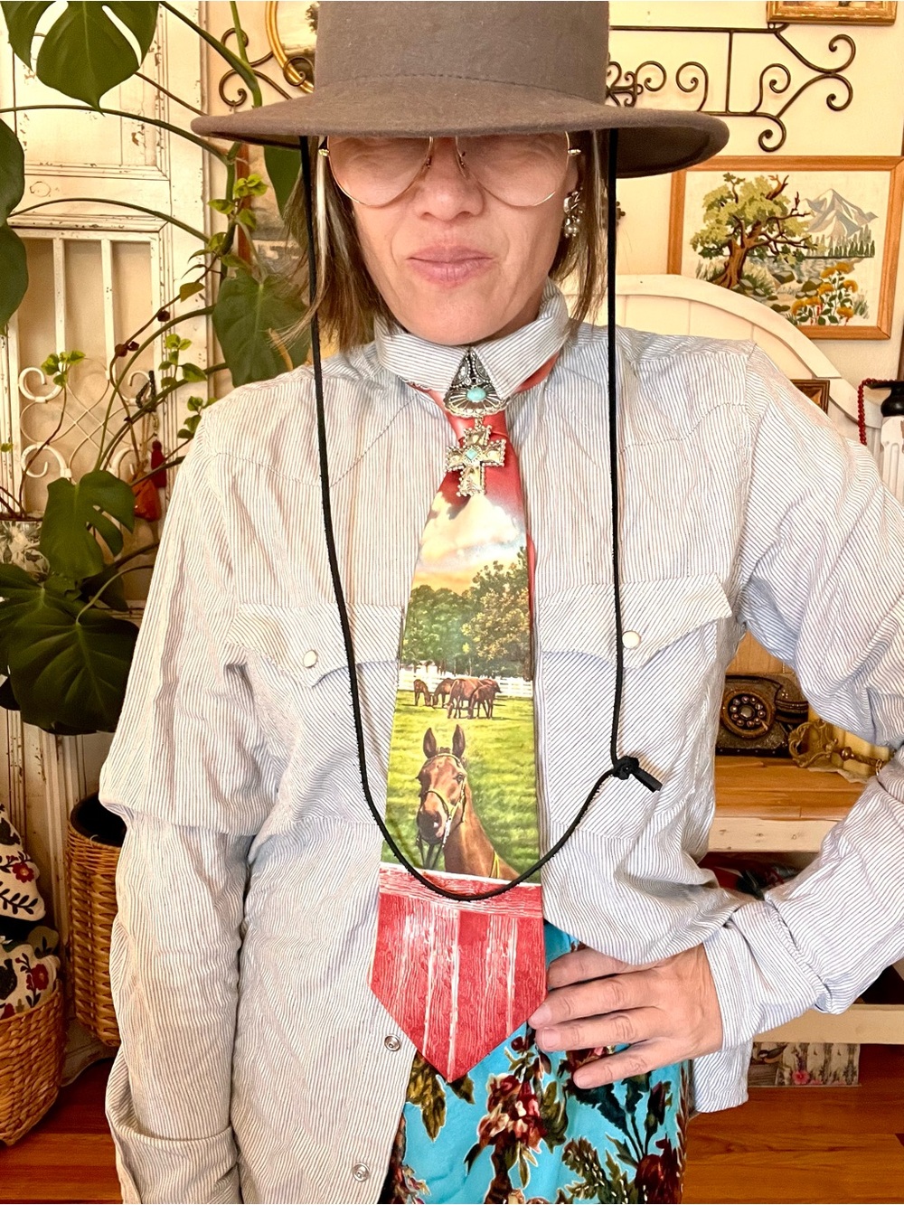 Vintage 1970’s Custom Townscraft Horse Photo Tie Equestrian Western OOAK